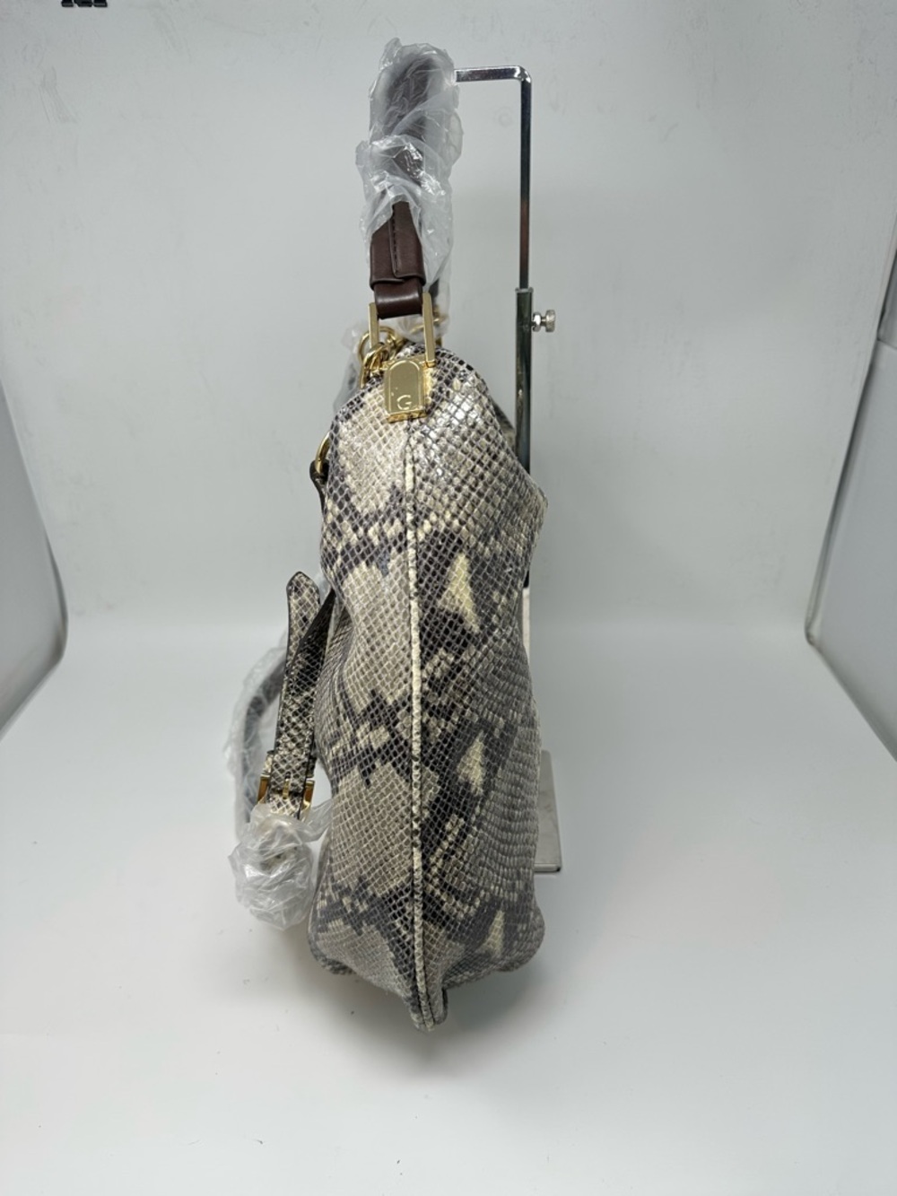 NEW G.I.L.I. GILI Milano Double Zip Exotic Leather Hobo Bag Purse Snake Grey - Picture 3 of 15
